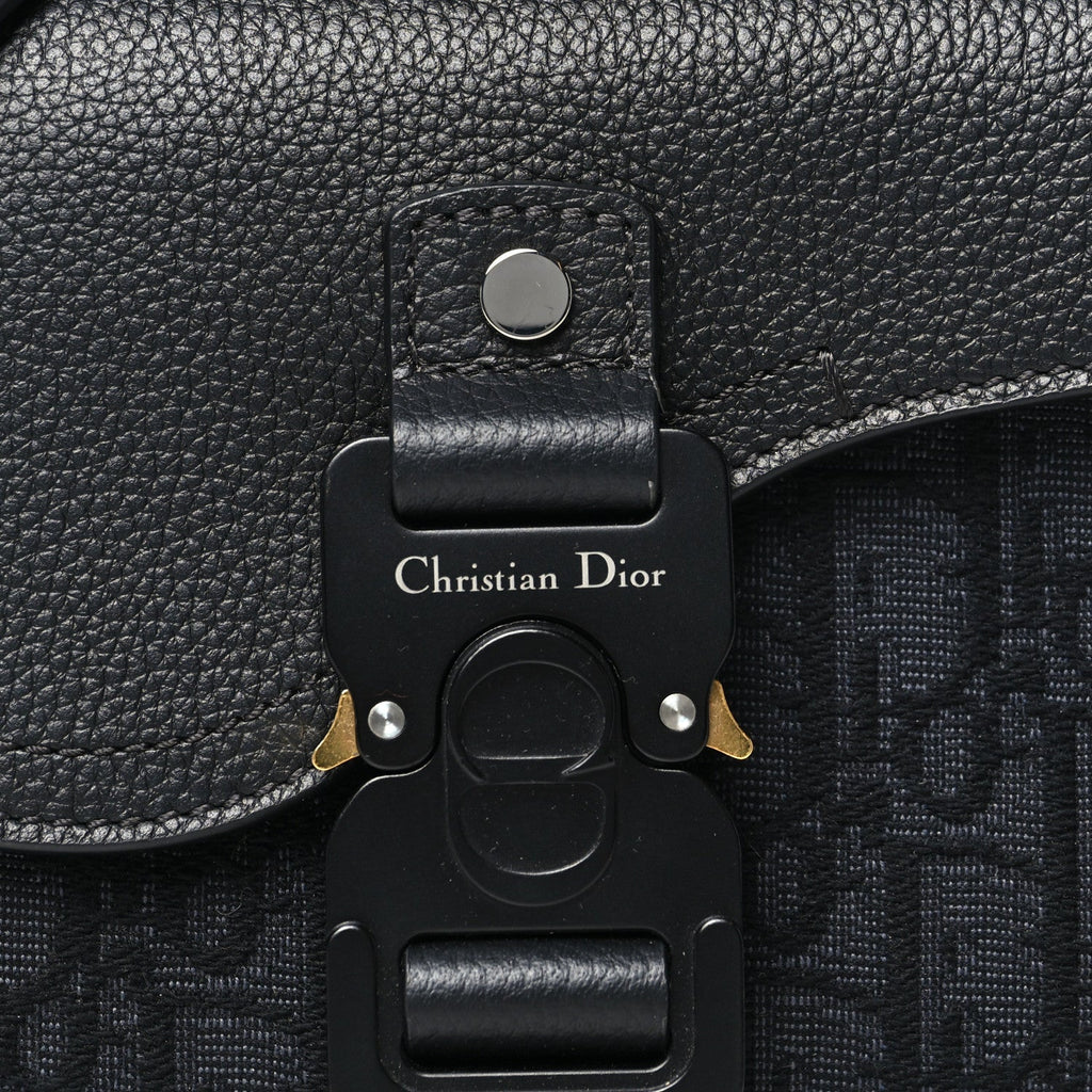 Oblique Jacquard Grained Calfskin Mini Saddle Messenger Bag With Flap Black