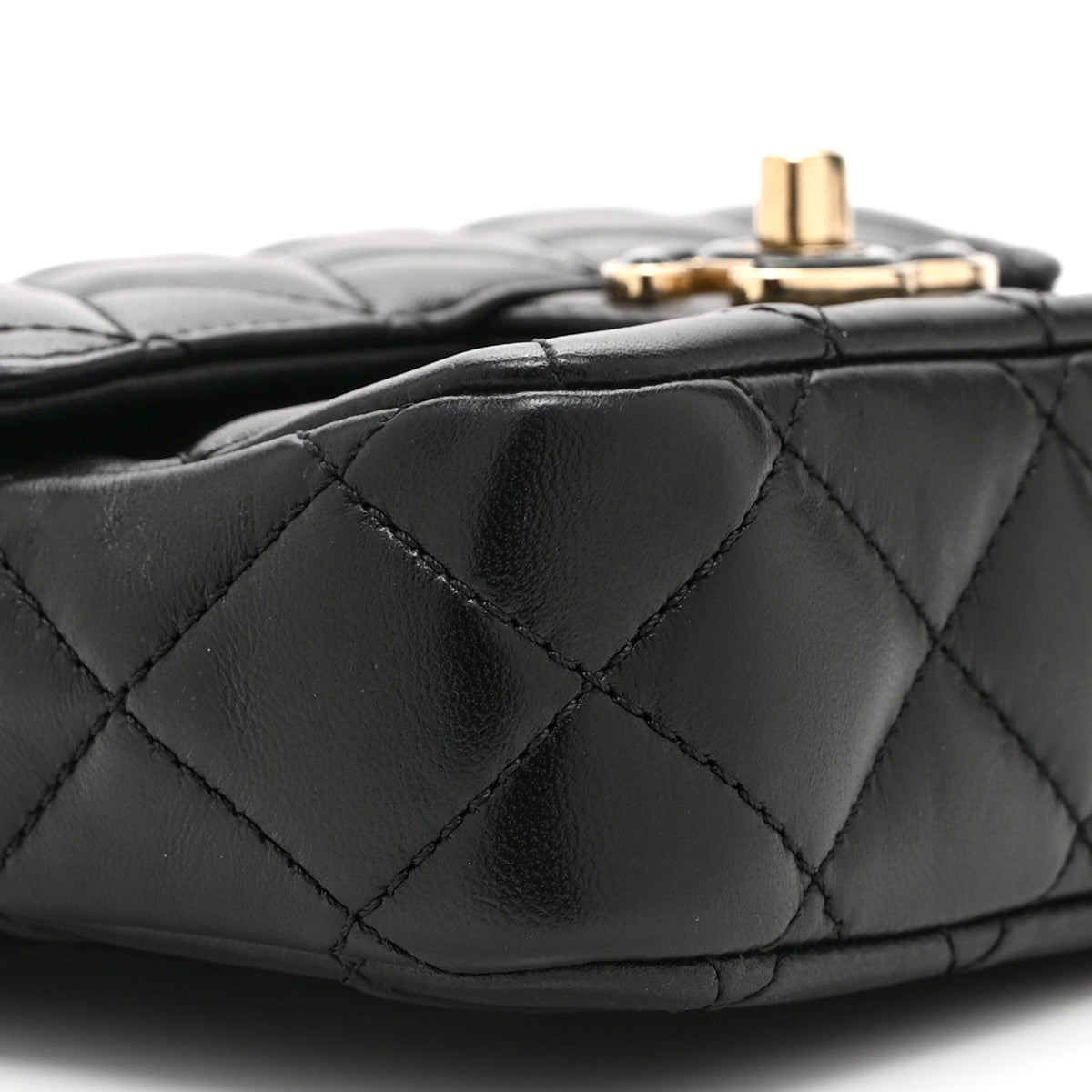Lambskin Resin Quilted Mini Heart Square Flap Black