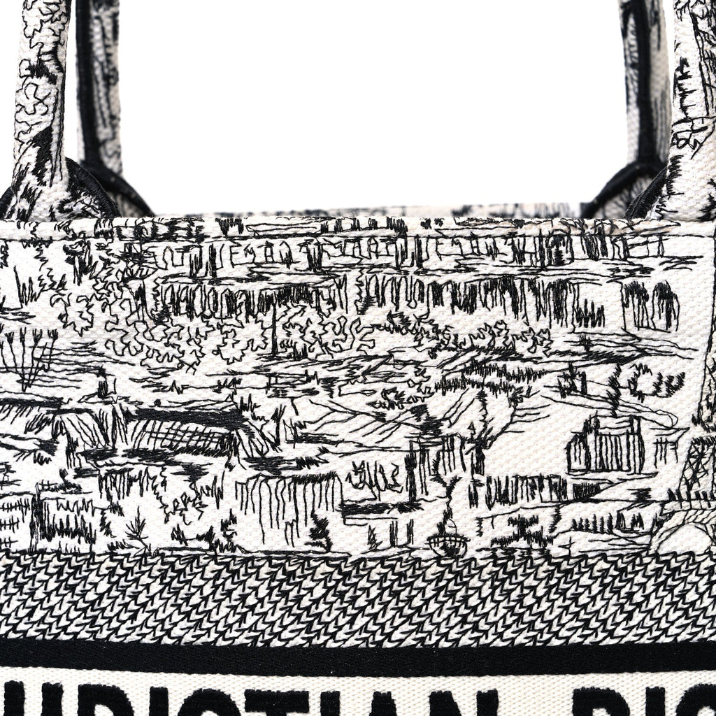 Canvas Embroidered Medium Plan De Paris Book Tote White Black