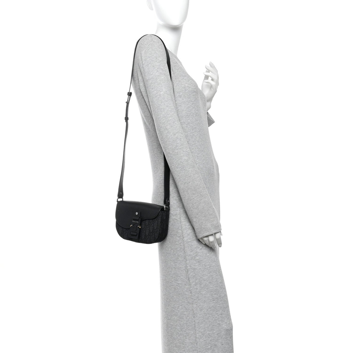 Oblique Jacquard Grained Calfskin Mini Saddle Messenger Bag With Flap Black