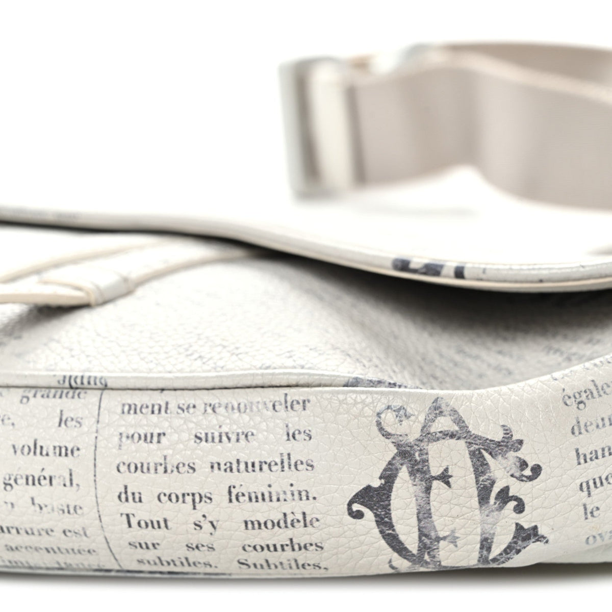 X Daniel Arsham Grained Calfskin Newspaper Print Saddle Bag White