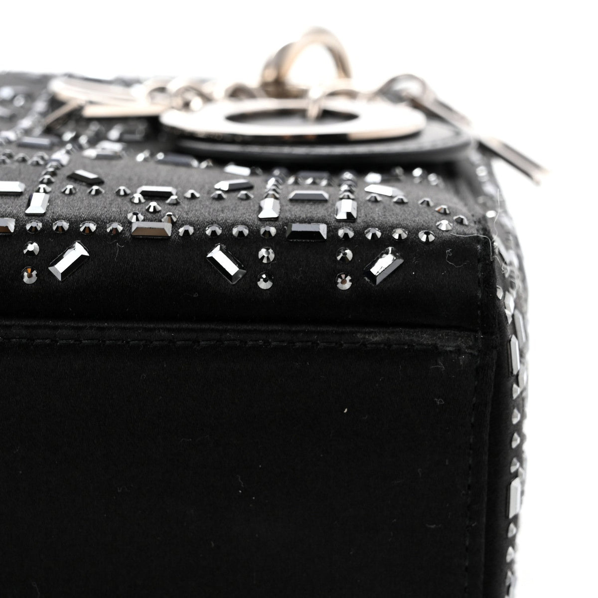 Satin Crystal Cannage Mini Lady Dior Black