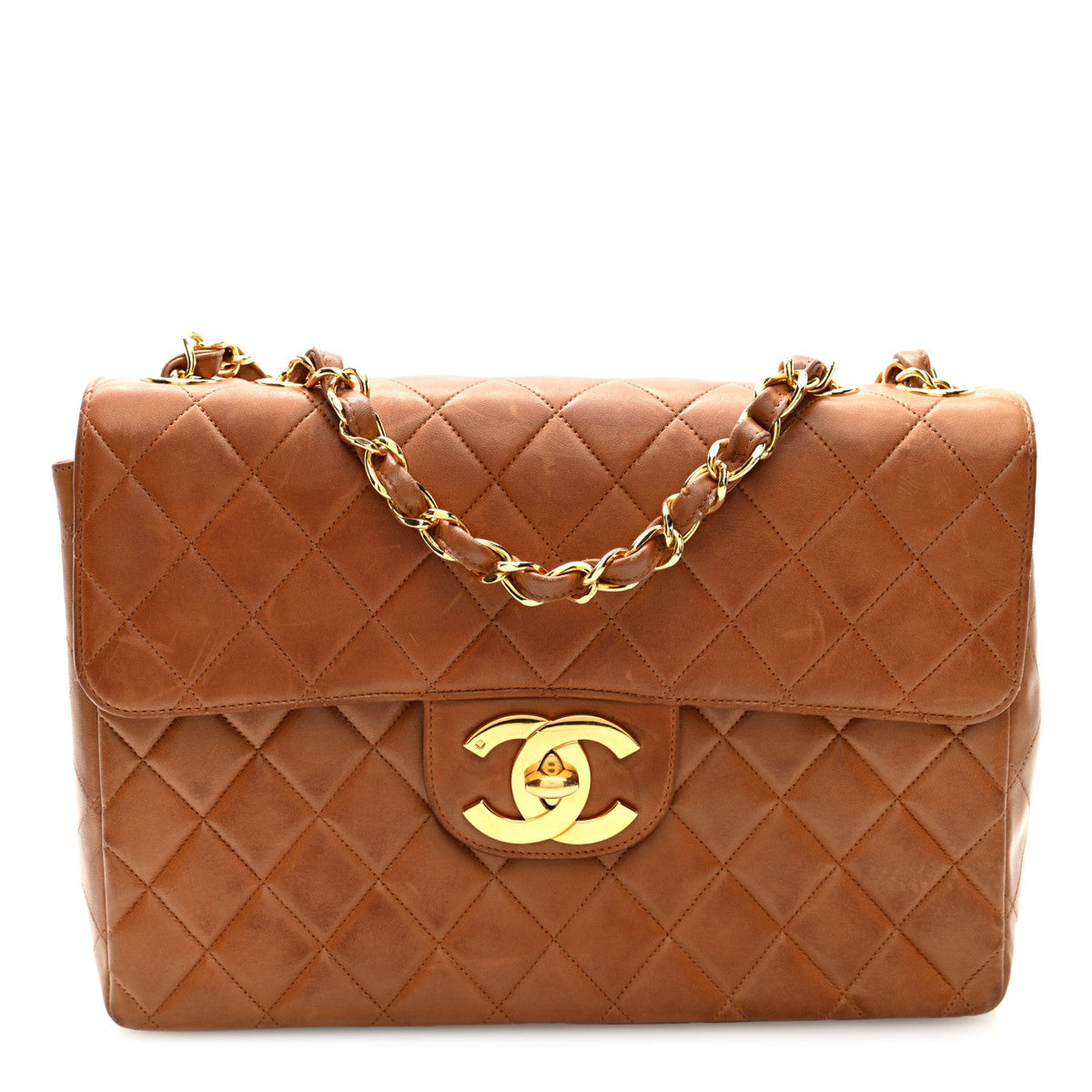 Lambskin Quilted XL Jumbo Single Flap Beige