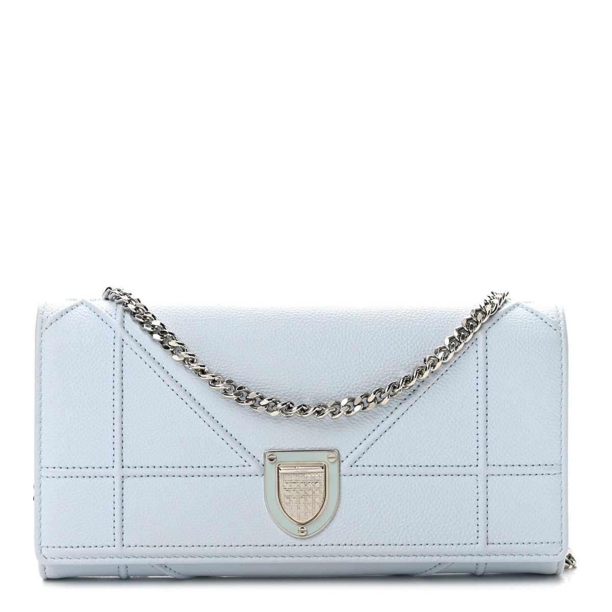 Grained Calfskin Diorama Croisiere Chain Wallet Light Blue