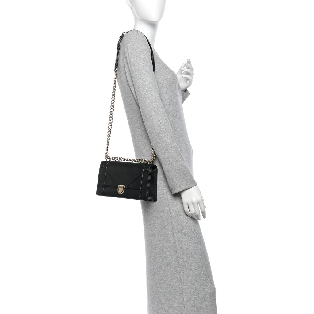 Grained Calfskin Small Diorama Flap Bag Black