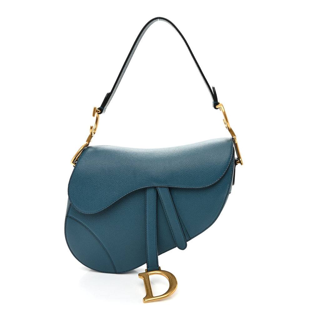 Grained Calfskin Saddle Bag Steel Blue