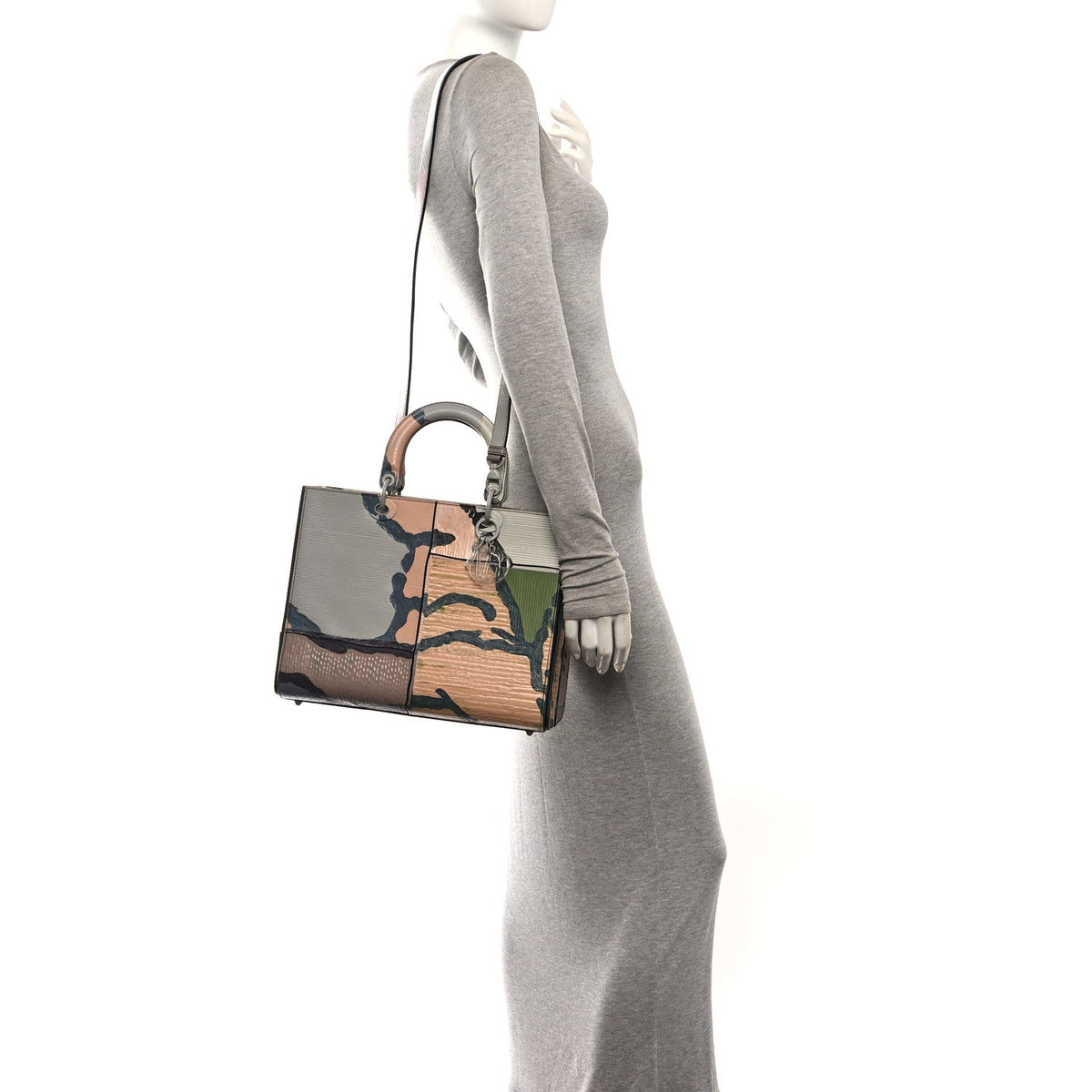 x LI SONGSONG Calfskin Painted Patchwork Large Lady Dior Art Multicolor