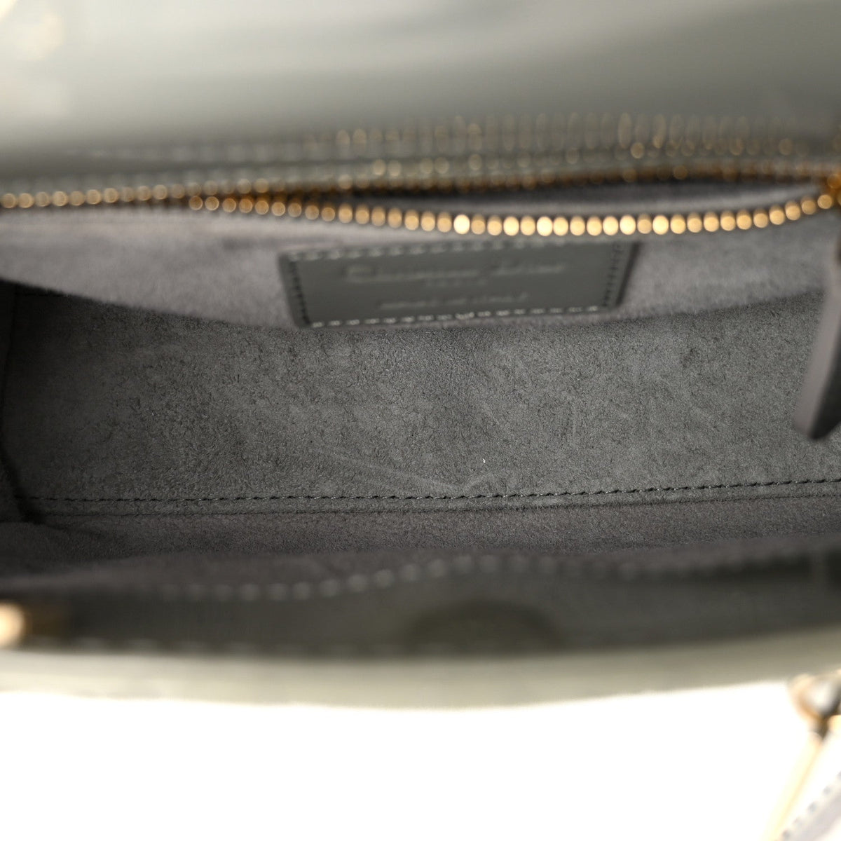 Patent Cannage Mini Lady Dior Grey Stone