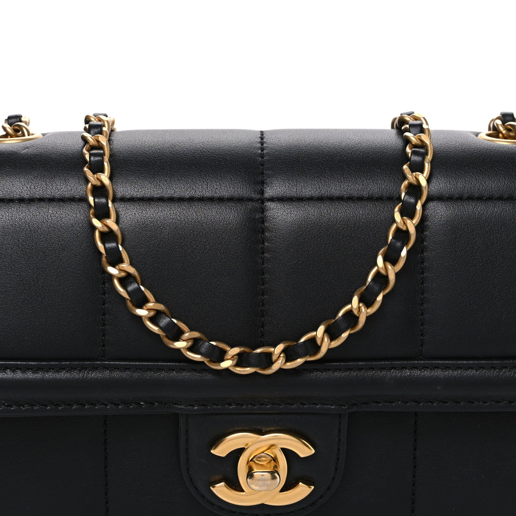 Lambskin Calfskin Mini Chocolate Bar Flap Bag Black