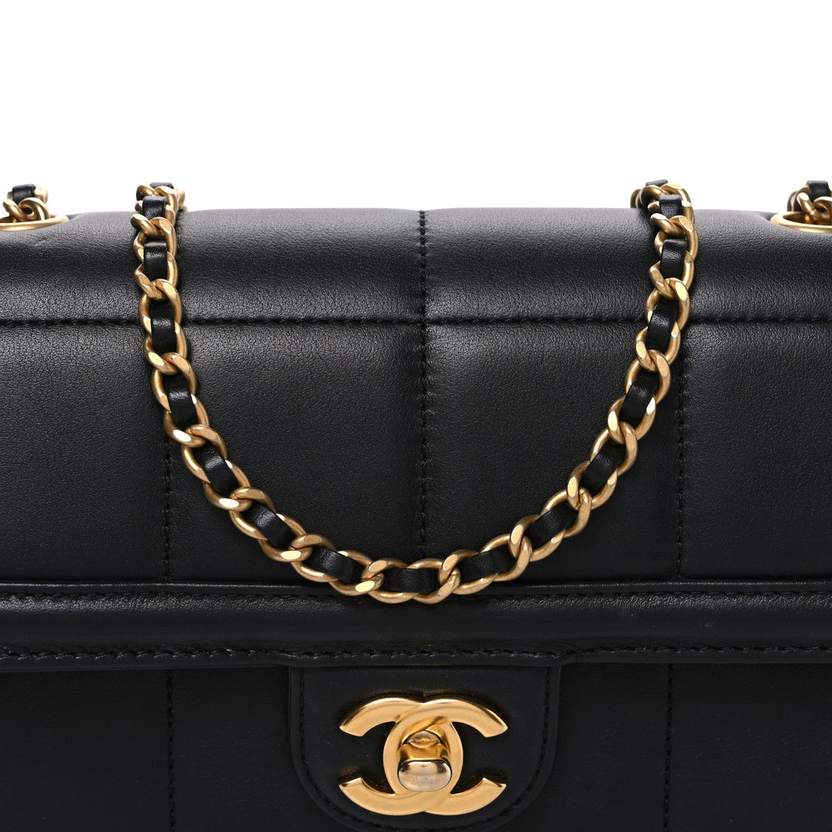 Lambskin Calfskin Mini Chocolate Bar Flap Bag Black