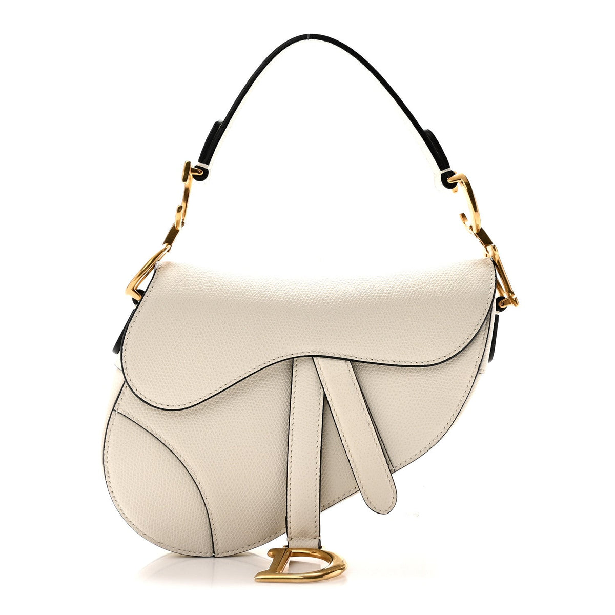 Grained Calfskin Mini Saddle Bag White