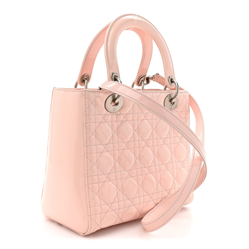 Patent Cannage Medium Lady Dior Rose Clair