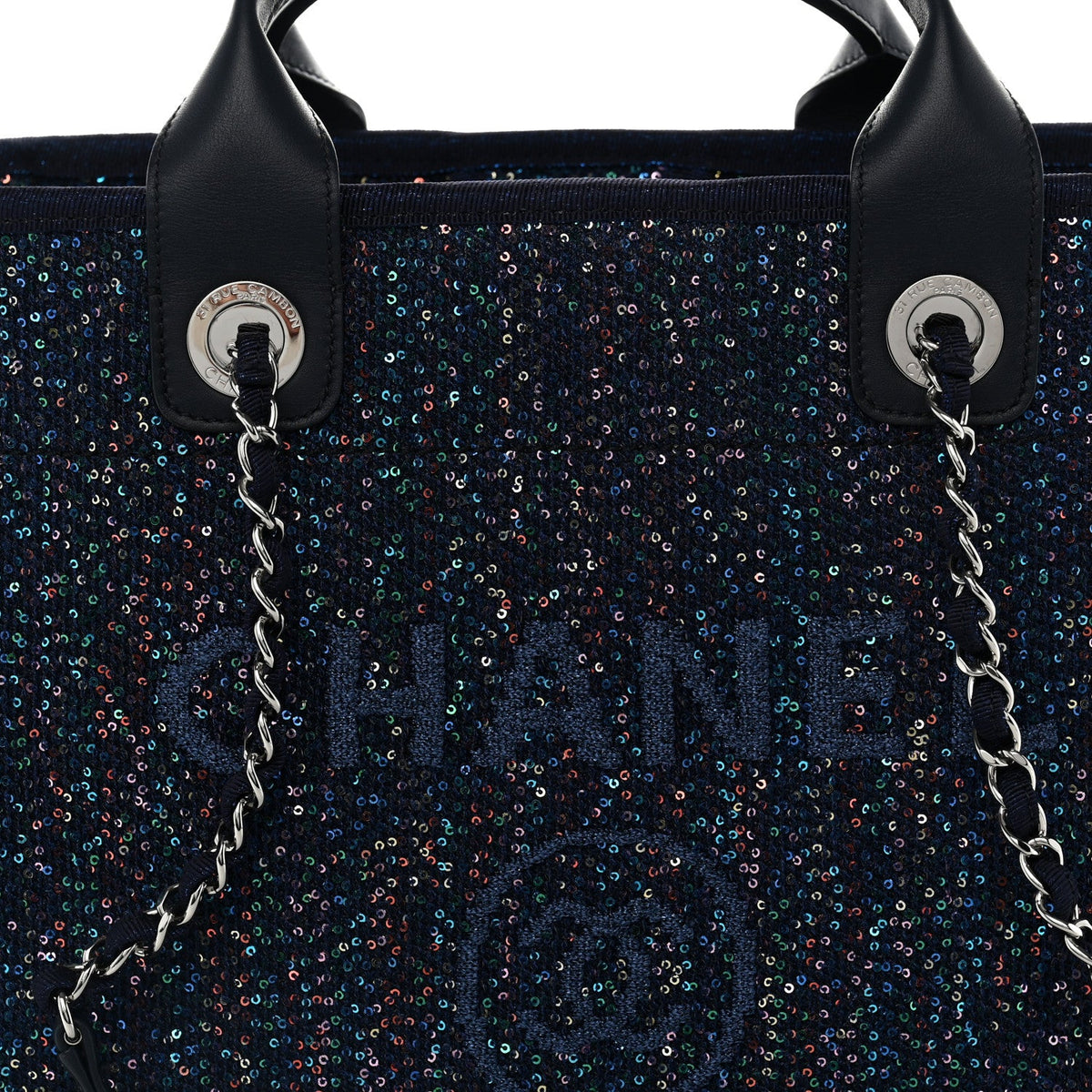 Calfskin Sequin Medium Deauville Tote Blue Multicolor