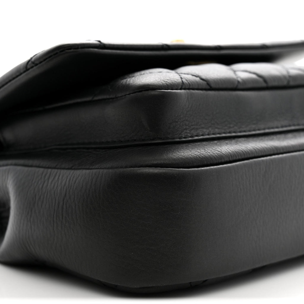 Calfskin Quilted Top Handle Flap Black
