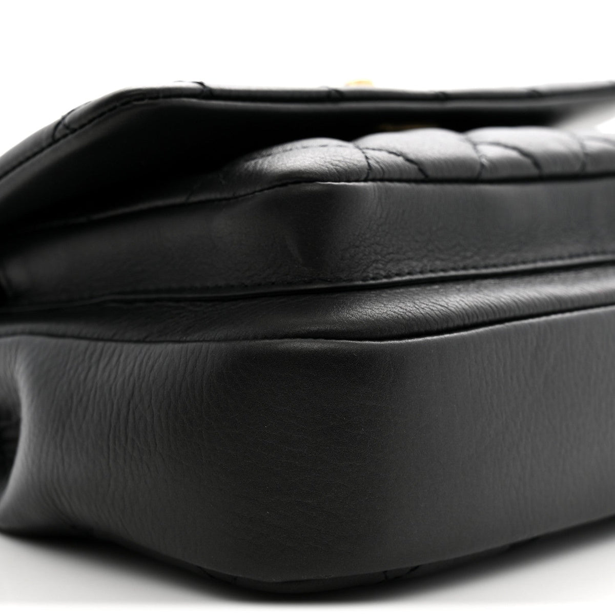 Calfskin Quilted Top Handle Flap Black
