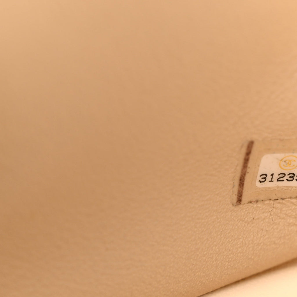 Caviar Quilted Mini Top Handle Rectangular Flap Beige