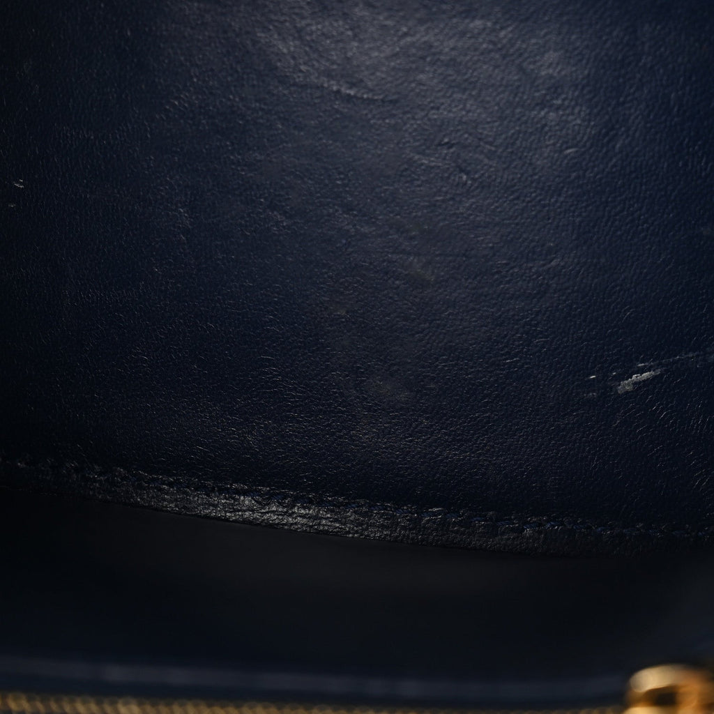Shiny Calfskin Crocodile Embossed Small Hourglass Top Handle Bag Navy