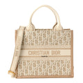 Oblique Chambray Calfskin Small Book Tote With Strap Gold Natural