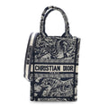 Canvas Toile de Jouy Reverse Embroidered Mini Book Tote Phone Bag Blue
