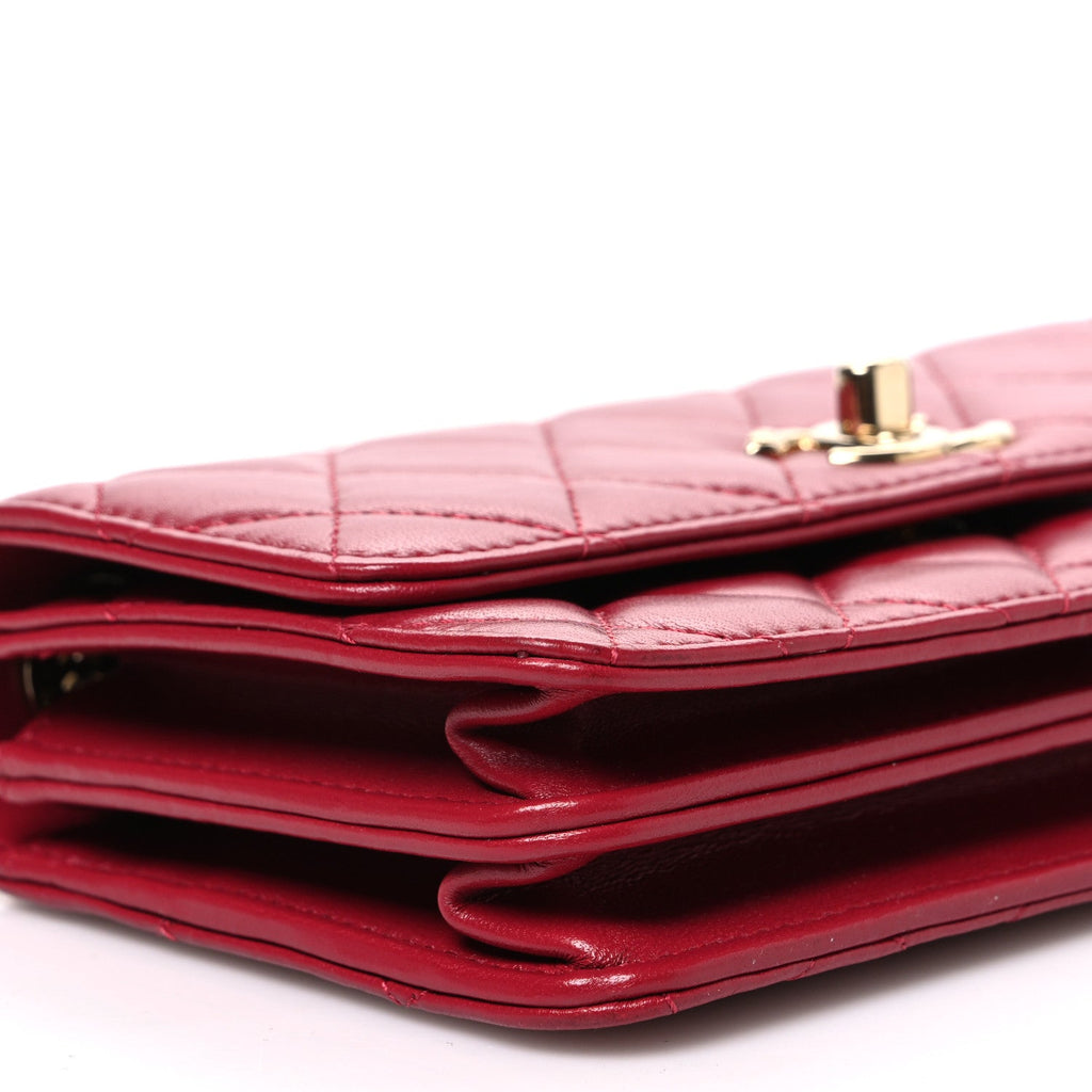 Lambskin Quilted Trendy CC Dual Handle Clutch With Chain Red
