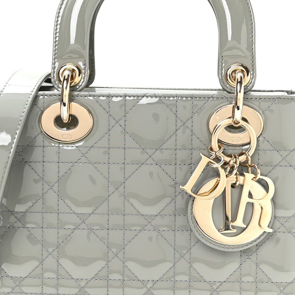Patent Cannage Small Lady Dior Grey