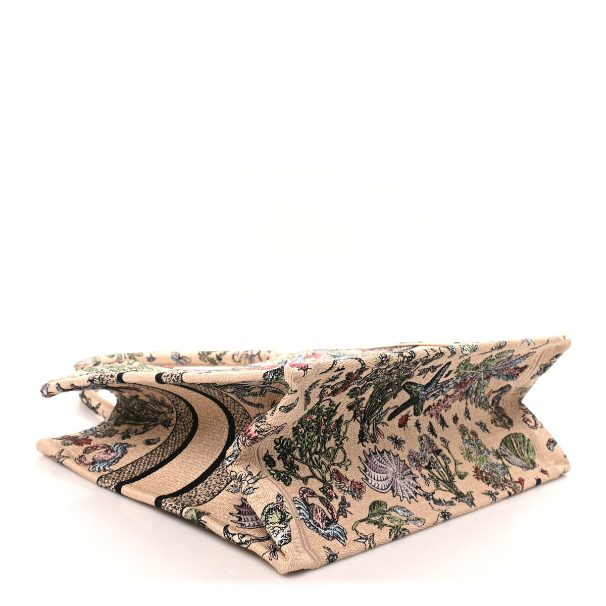 Canvas Embroidered Sea Print Medium Book Tote Beige Multicolor