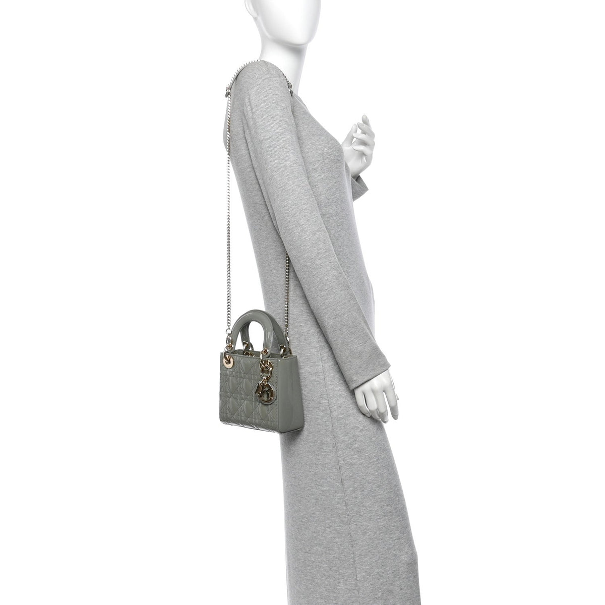 Patent Cannage Mini Lady Dior Grey Stone