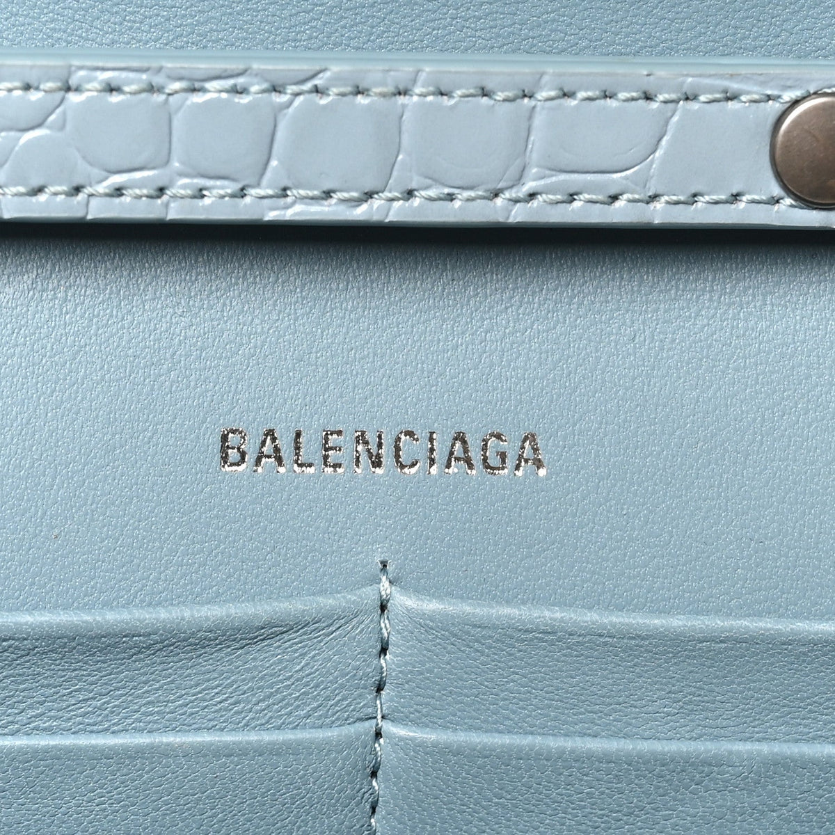 Shiny Calfskin Crocodile Embossed Hourglass Chain Bag Blue Grey