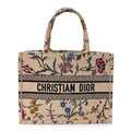 Raffia Embroidered Petites Fleurs Medium Book Tote Natural