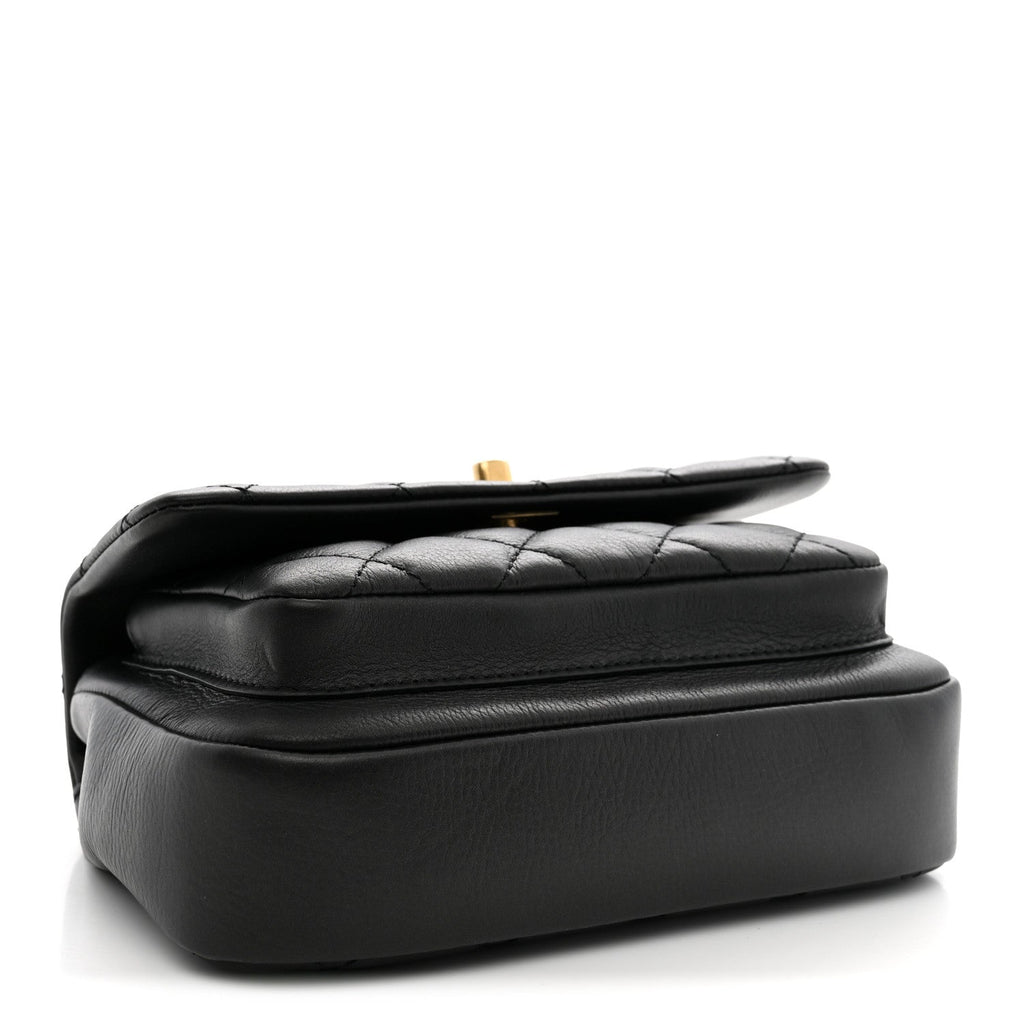 Calfskin Quilted Top Handle Flap Black