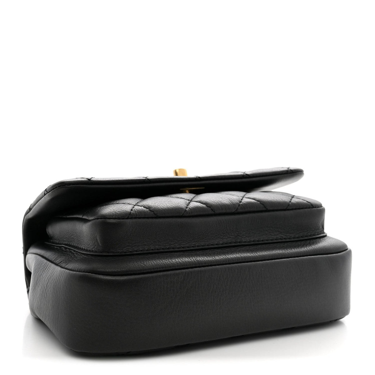 Calfskin Quilted Top Handle Flap Black
