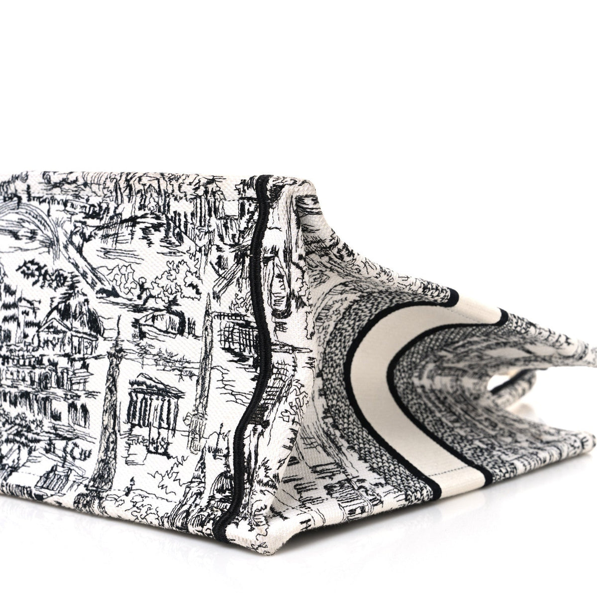 Canvas Embroidered Medium Plan De Paris Book Tote White Black