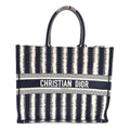 Canvas Embroidered Large Striped Book Tote Navy