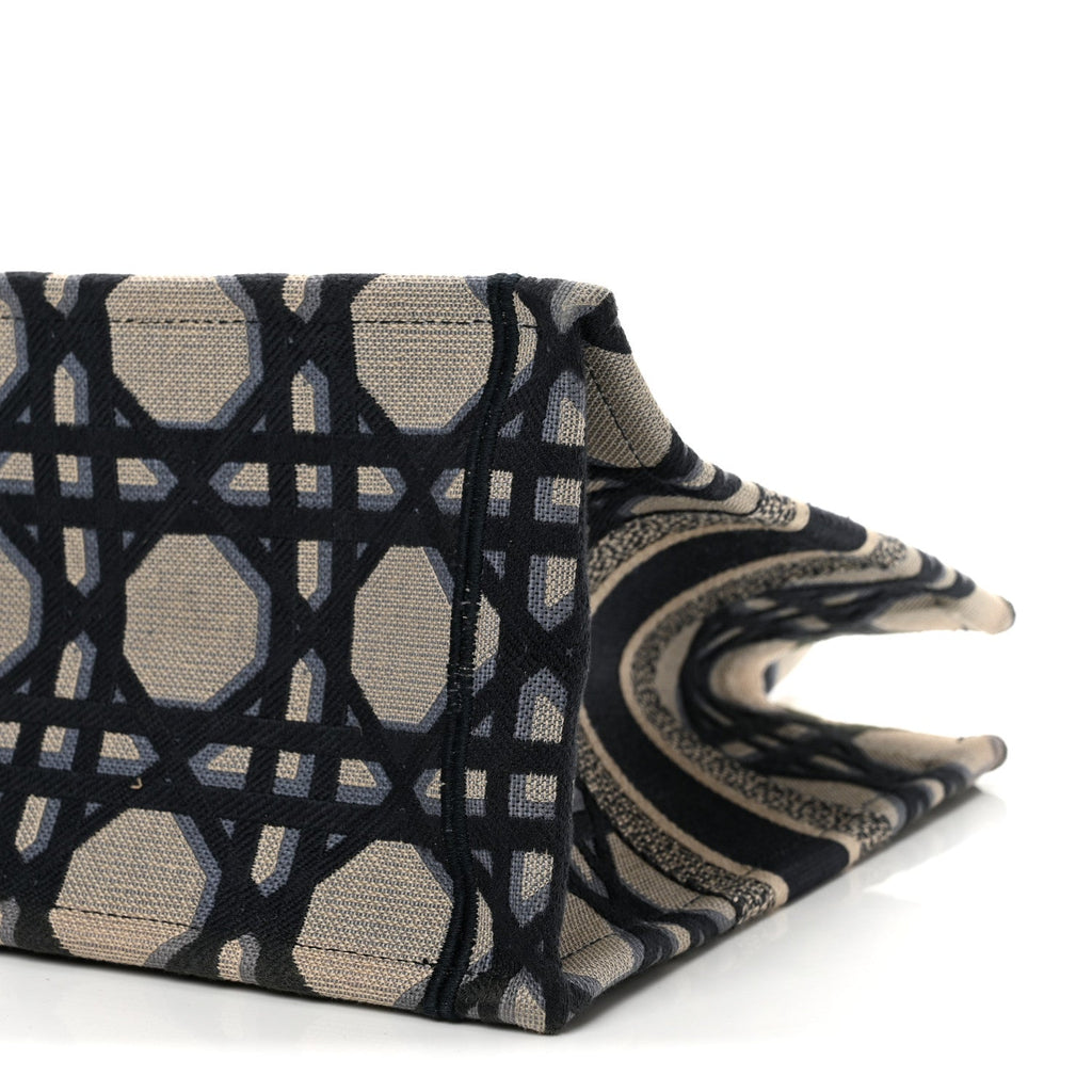 Canvas Macrocannage Embroidered Medium Book Tote Beige Blue