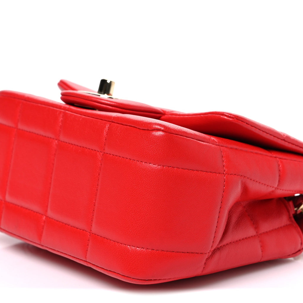 Lambskin Resin Crystal Square Quilted Monacoco Mini Flap Red