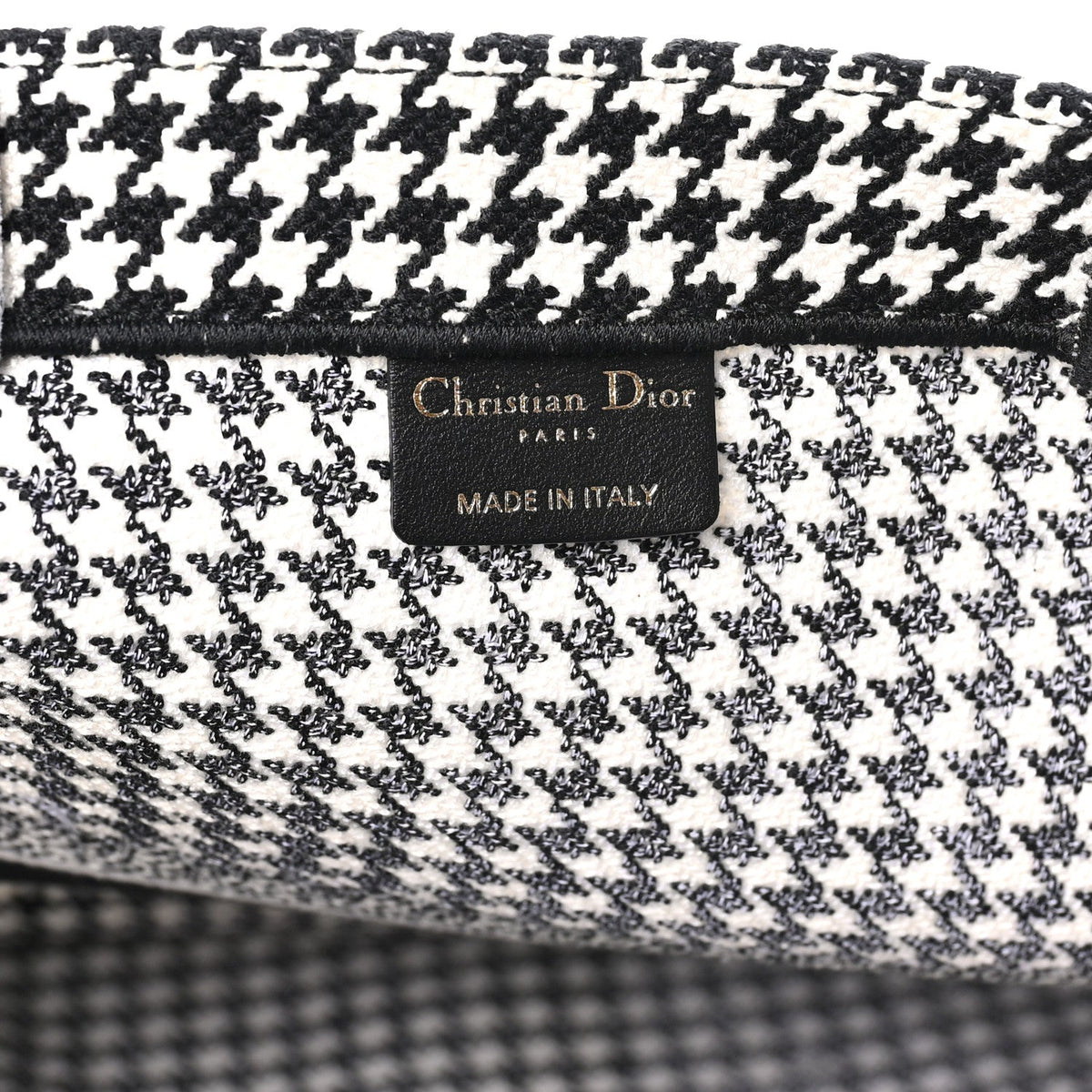 Canvas Houndstooth Embroidered Large Book Tote Black White
