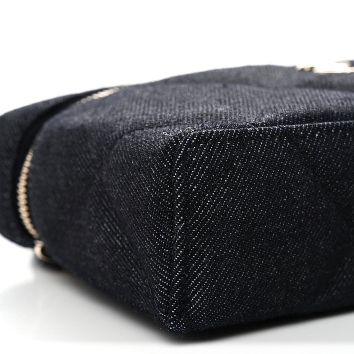 Denim Quilted Top Handle Slim Vanity Case With Chain Dark Blue