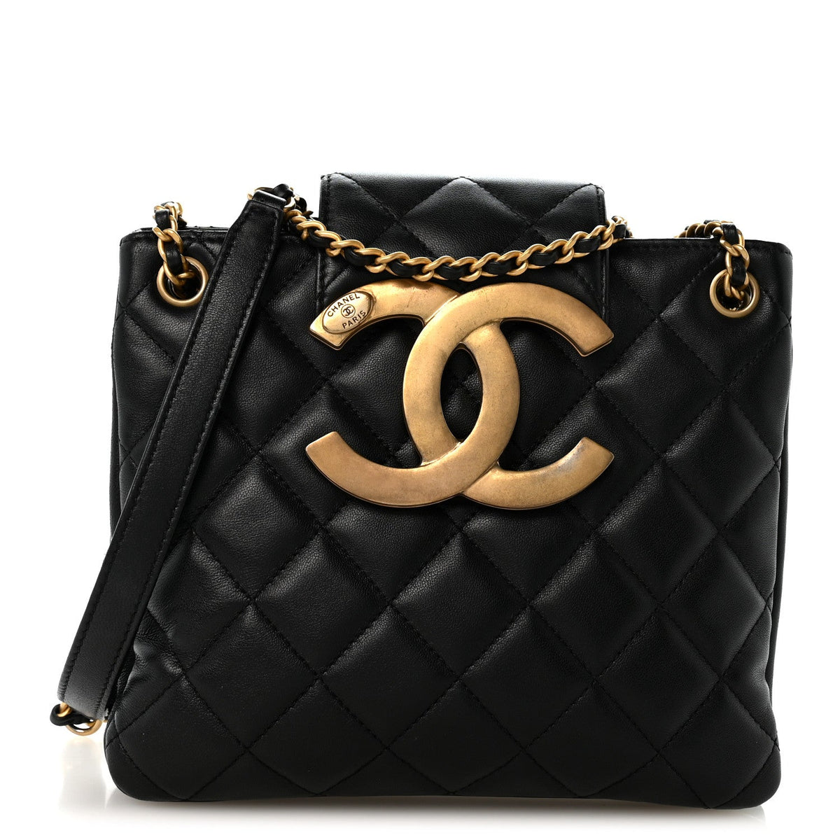 Lambskin Quilted Giant CC Shoulder Bag Black