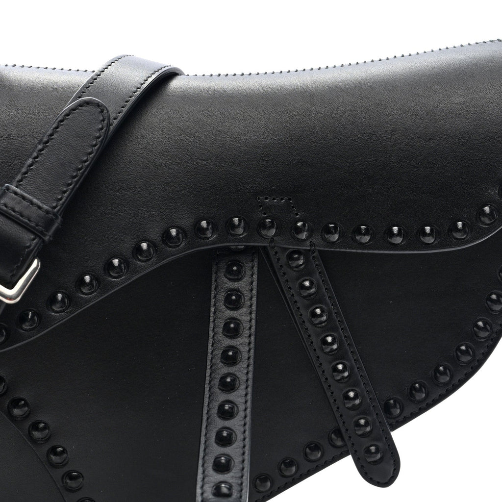 Calfskin Studded Saddle Bag With Strap Black
