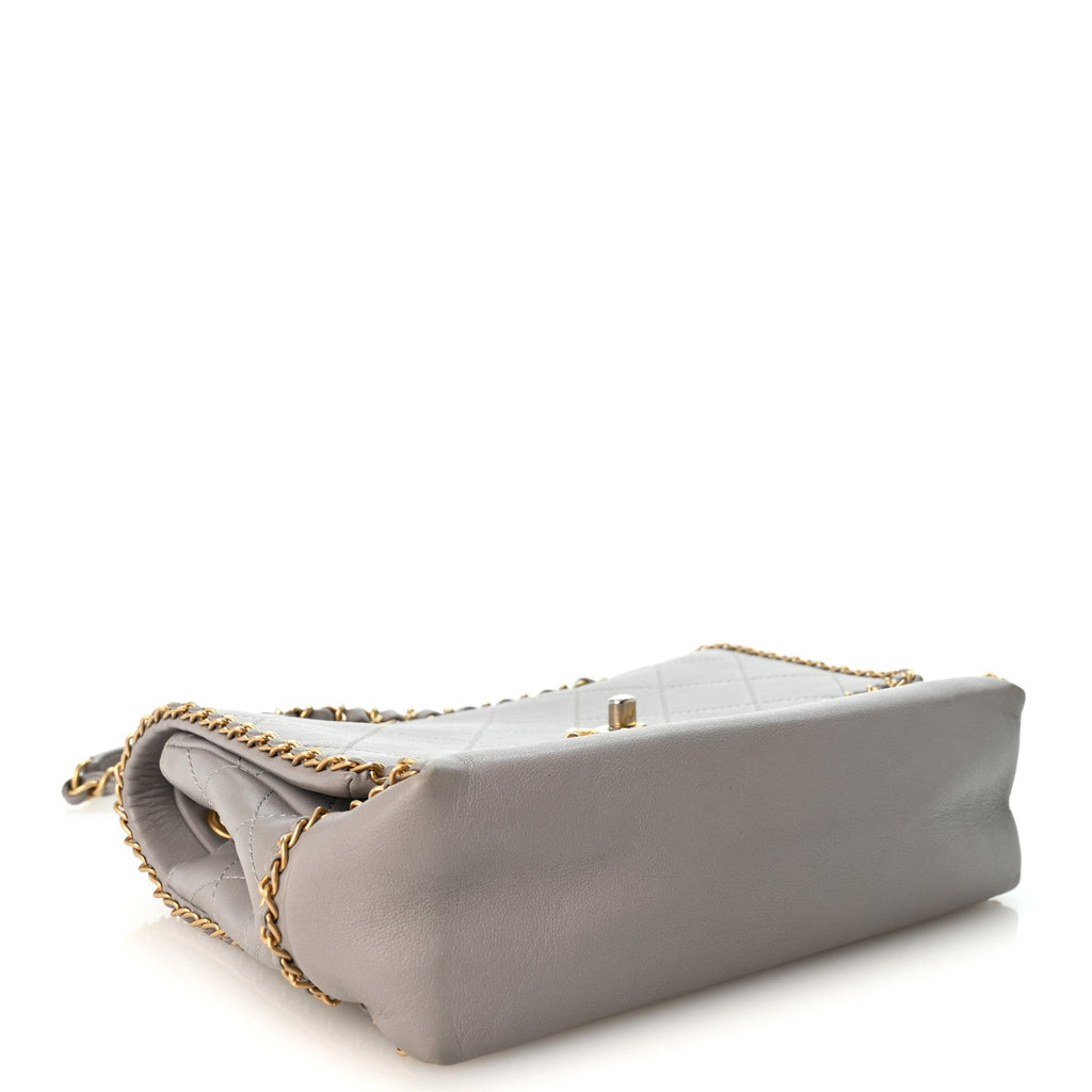 Calfskin Stitched Chain Flap Grey