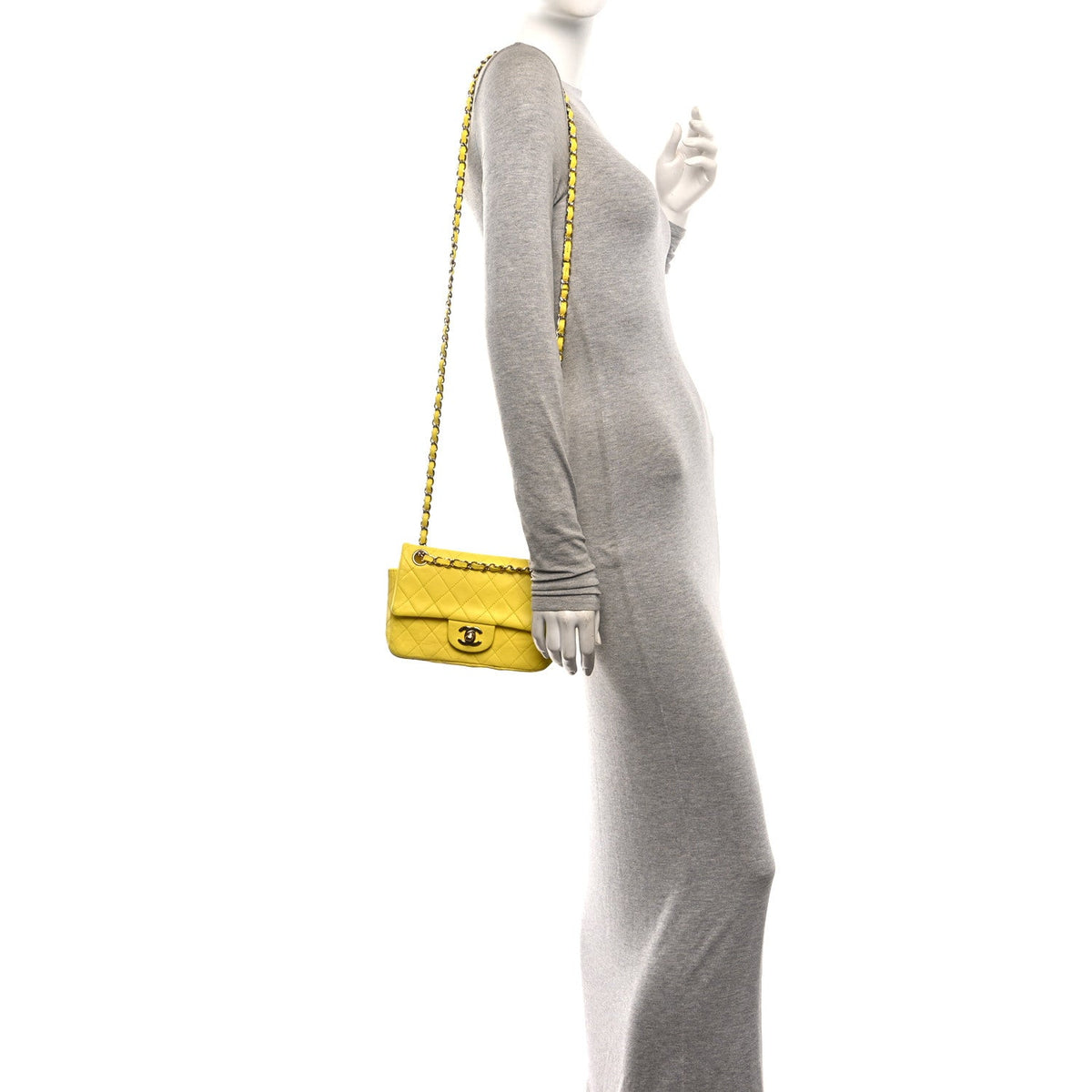 Lambskin Quilted Mini Rectangular Flap Yellow