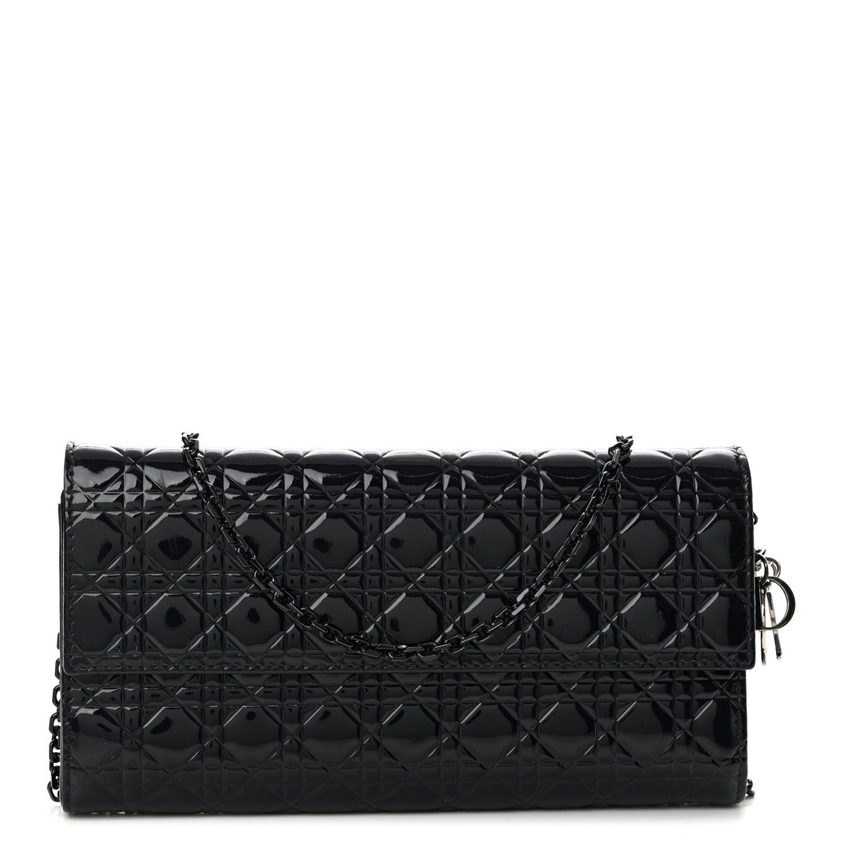 Patent Cannage Lady Dior Rendezvous Wallet On Chain Navy Blue