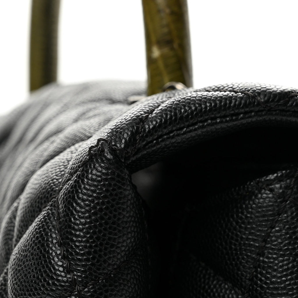 Caviar Lizard Quilted Medium Coco Handle Flap Black Khaki