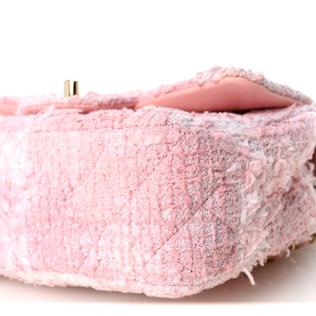 Tweed Quilted Mini Rectangular Flap Light Pink White