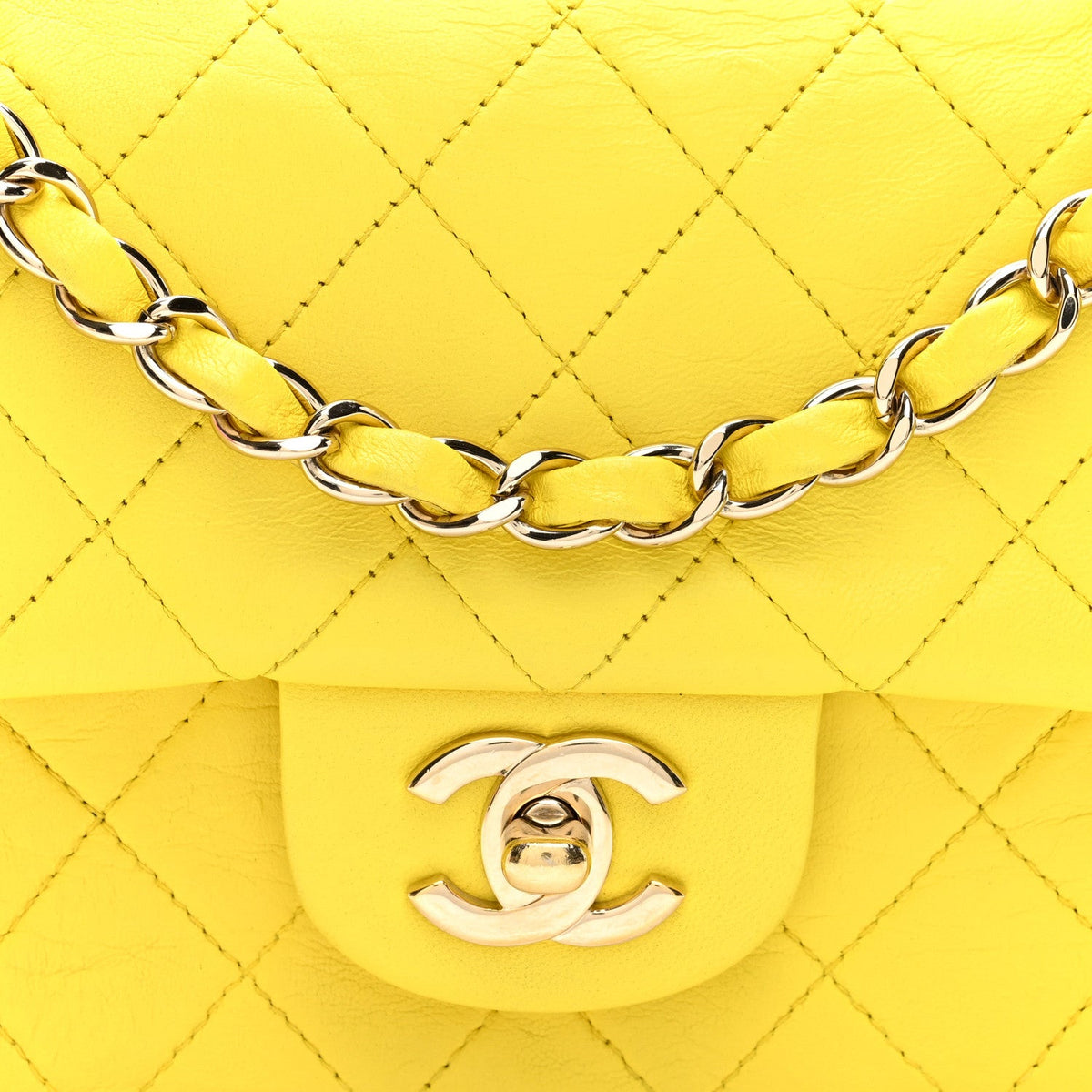 Lambskin Quilted Mini Rectangular Flap Yellow