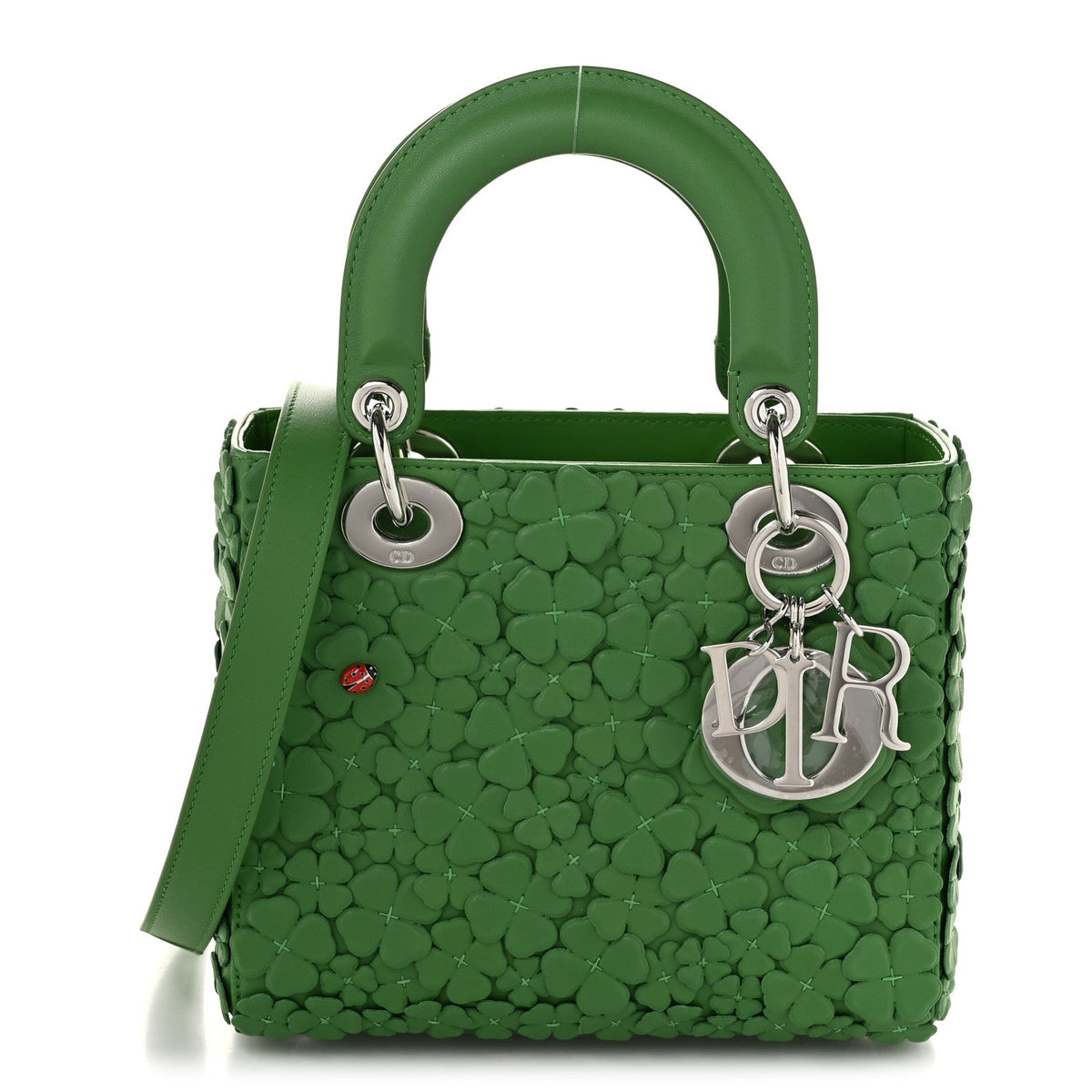 Lambskin Clover Allover Embroidered Mini Lady Dior Lucky Green