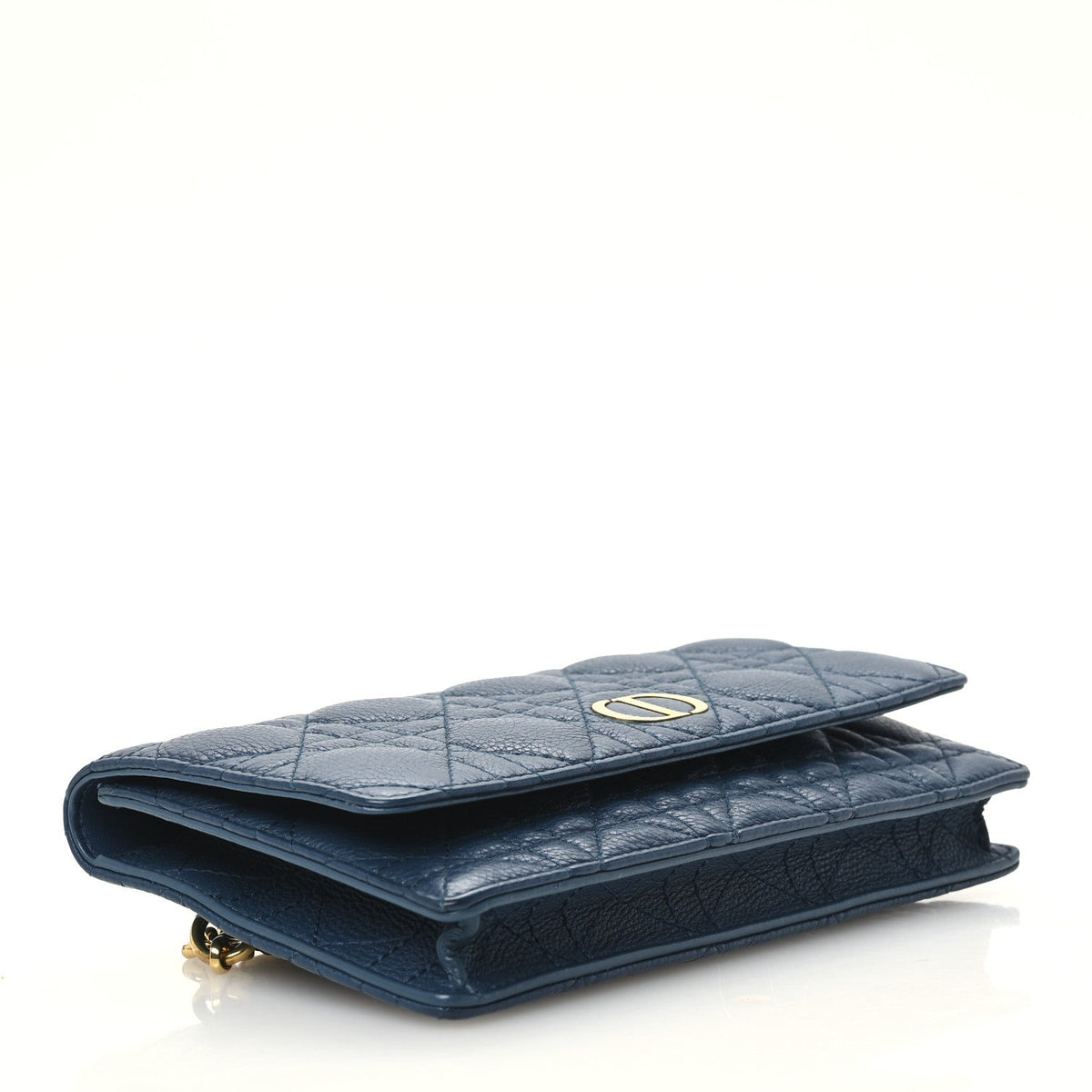 Supple Calfskin Cannage Caro Belt Pouch with Chain Steel Blue
