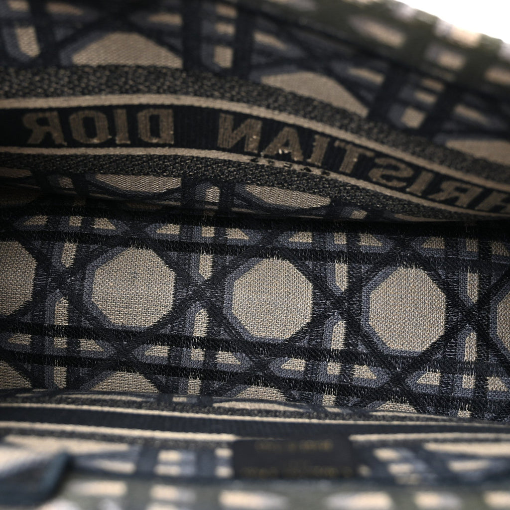 Canvas Macrocannage Embroidered Medium Book Tote Beige Blue