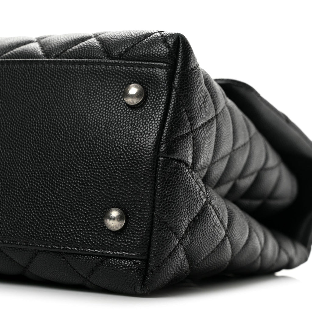 Caviar Lizard Quilted Medium Coco Handle Flap Black Khaki