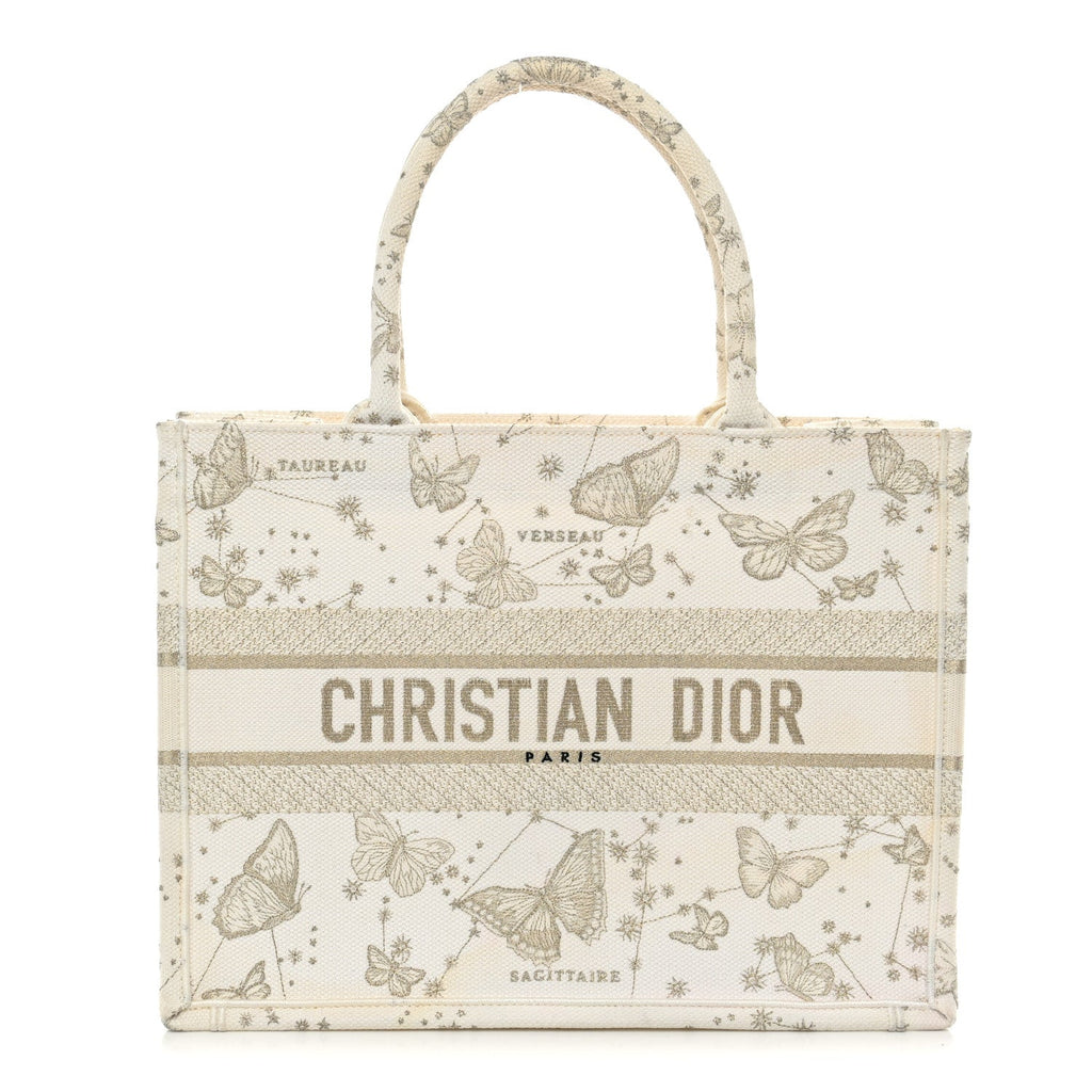 Canvas Embroidered Medium Butterfly Zodiac Book Tote Gold